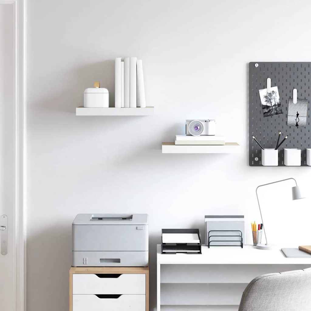 Flytende vegghyller 2 stk eik og hvit 50x23x3,8 cm MDF