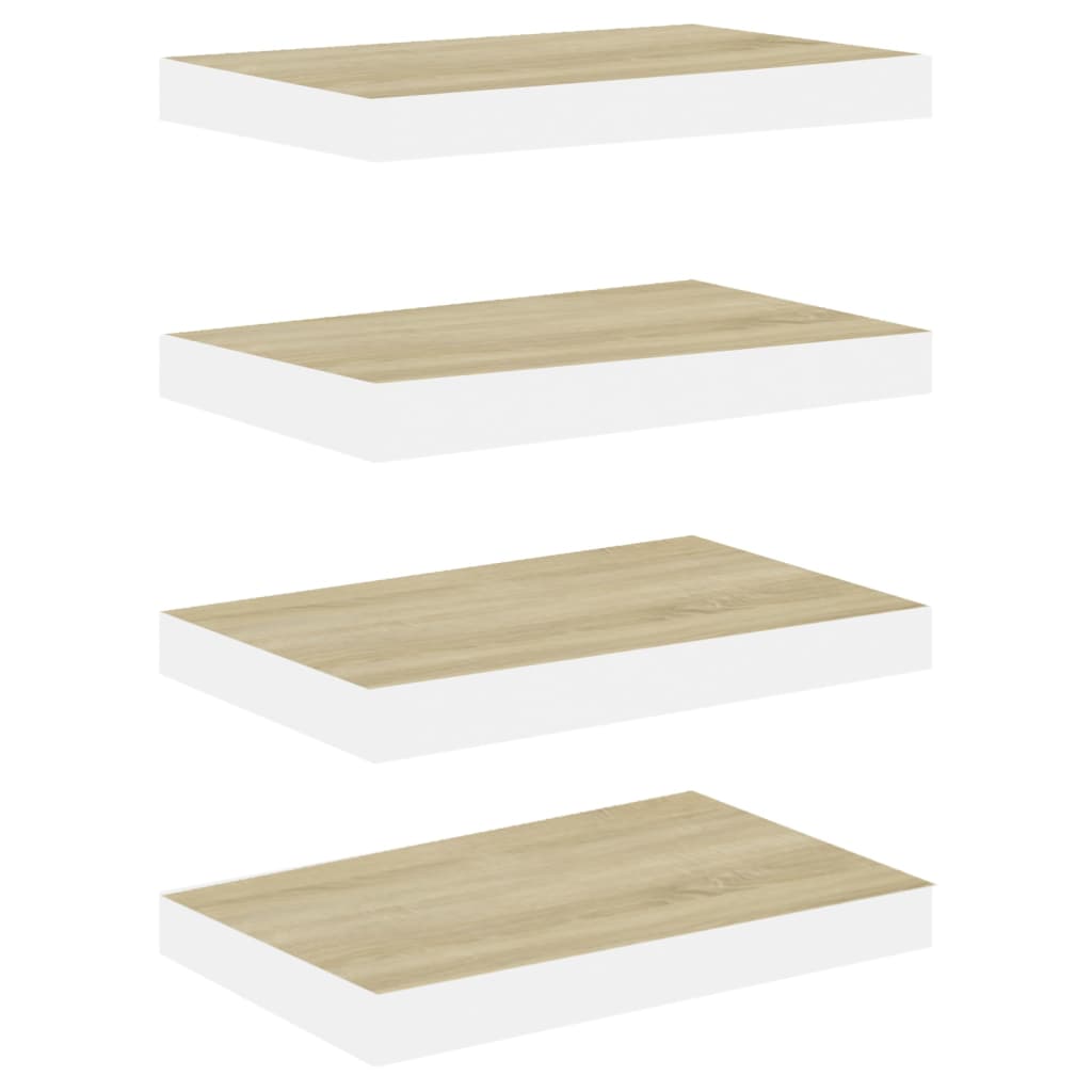 Flytende vegghyller 4 stk eik og hvit 50x23x3,8 cm MDF