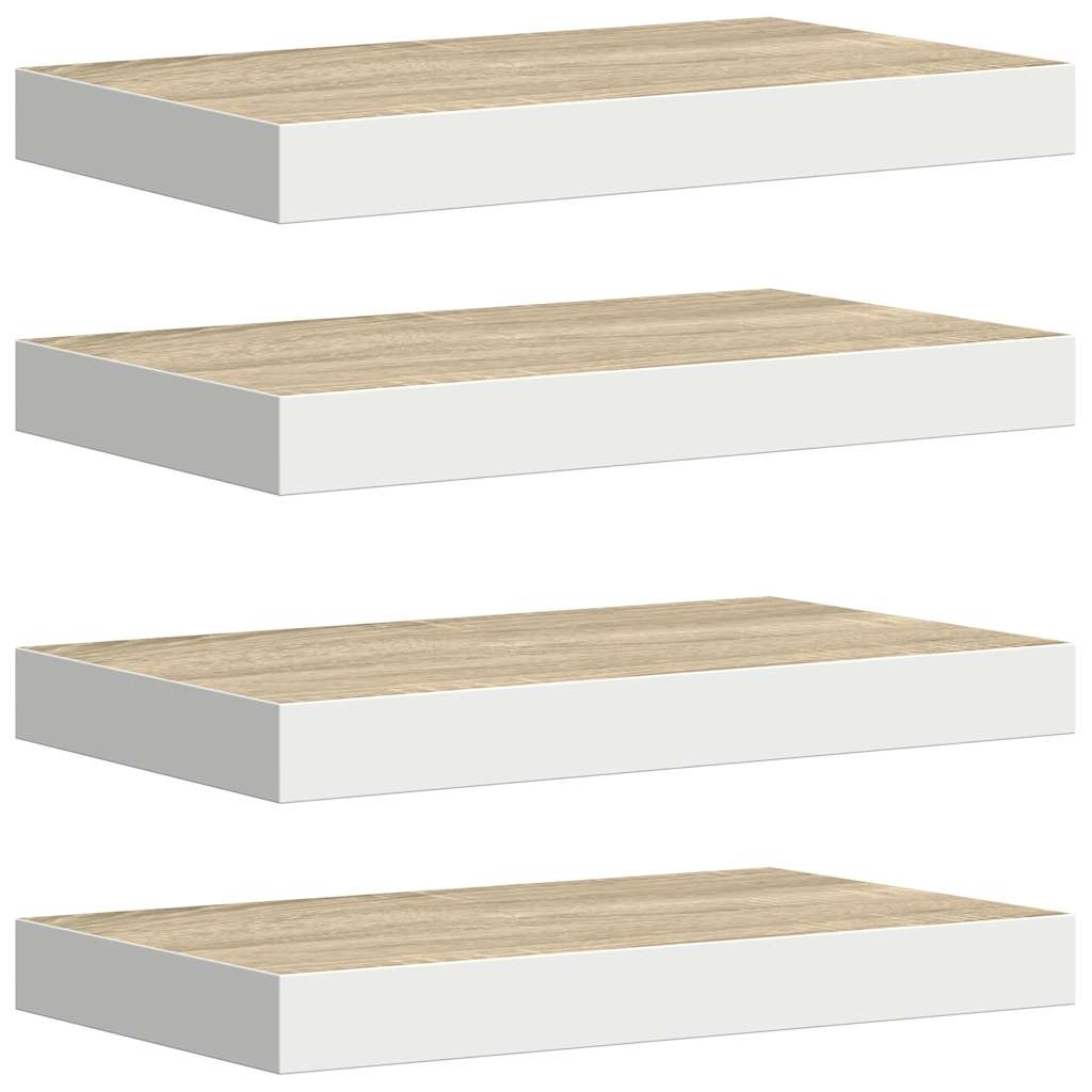 Flytende vegghyller 4 stk eik og hvit 50x23,5x3,8 cm MDF