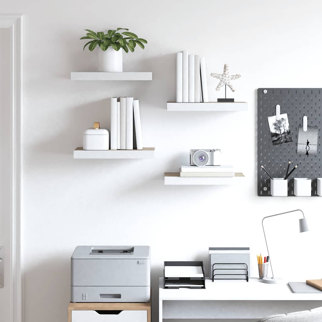 Flytende vegghyller 4 stk eik og hvit 50x23,5x3,8 cm MDF