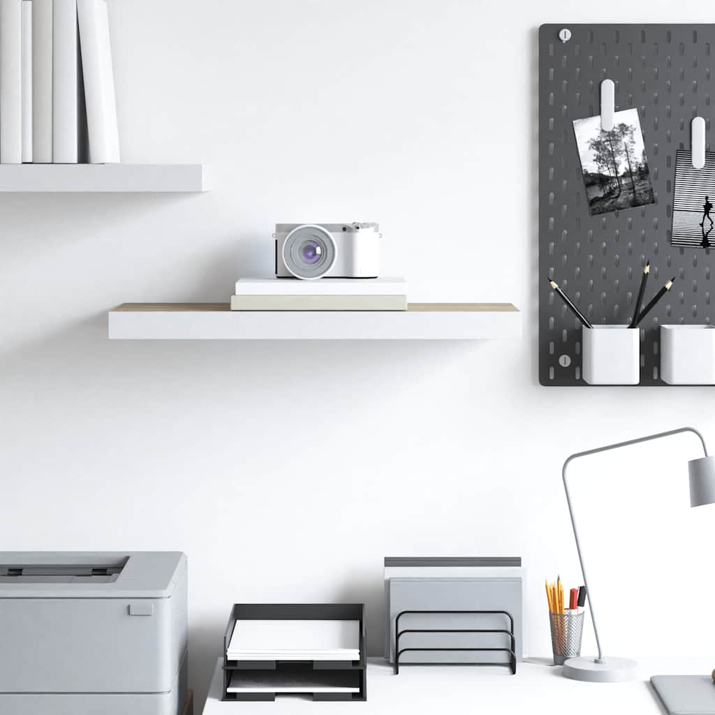 Flytende vegghylle eik og hvit 60x23,5x3,8 cm MDF