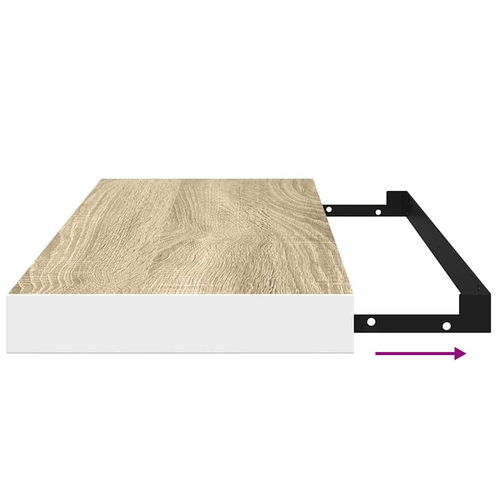 Flytende vegghylle eik og hvit 60x23,5x3,8 cm MDF