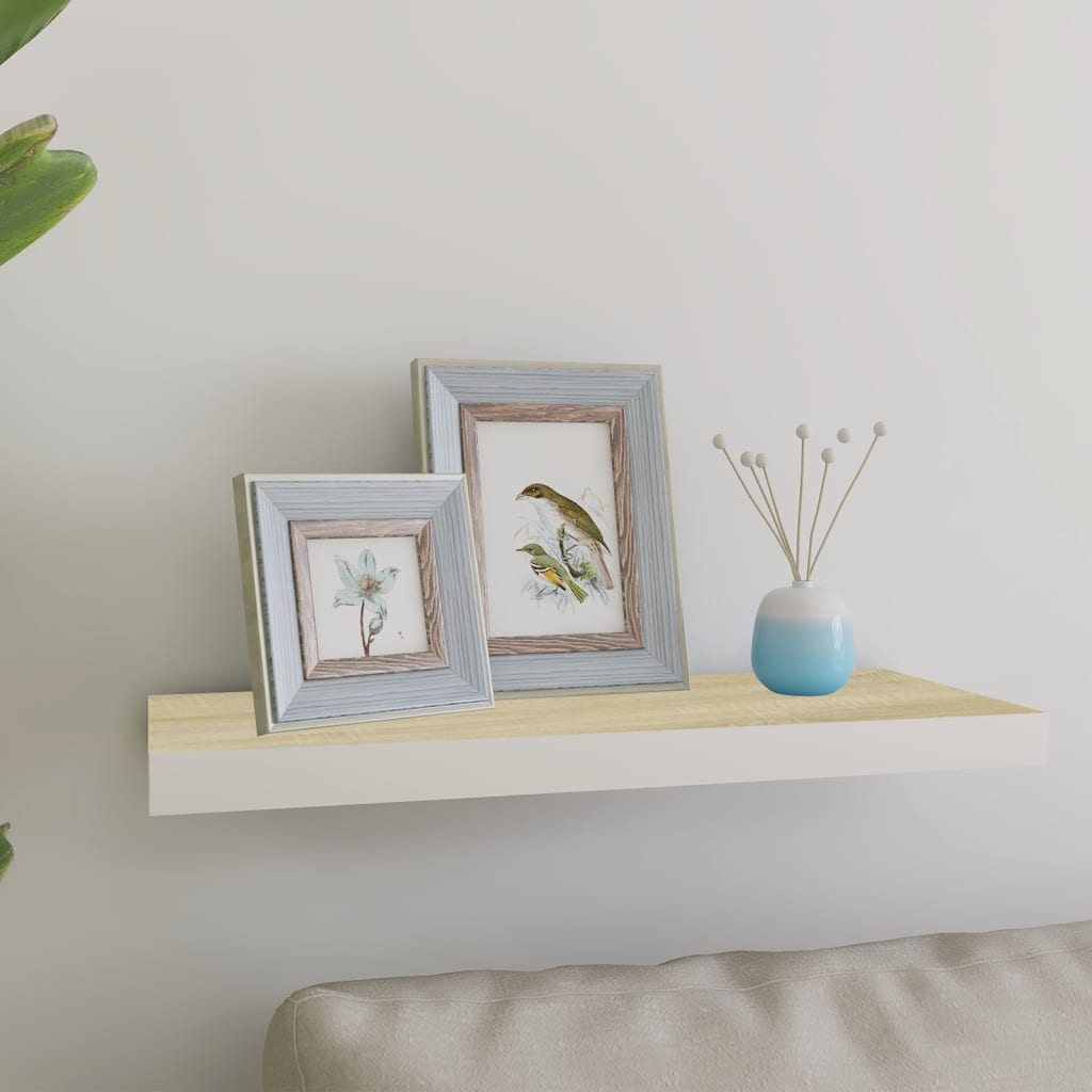 Flytende vegghylle eik og hvit 60x23,5x3,8 cm MDF