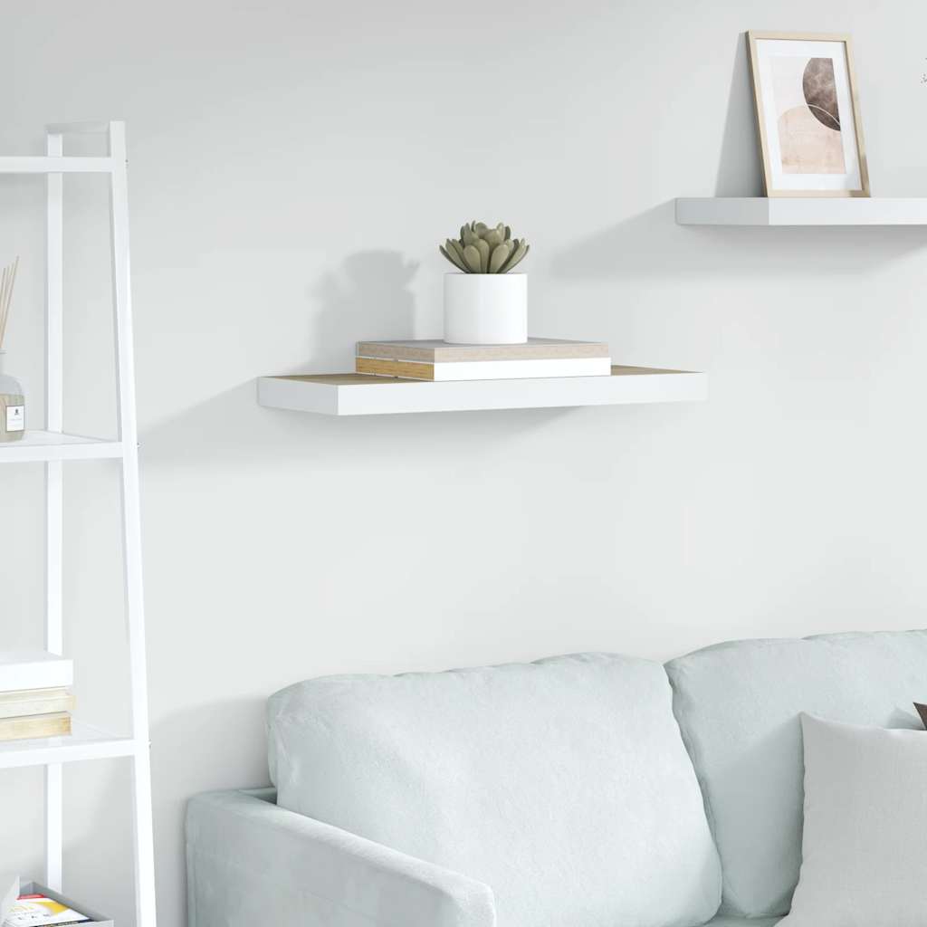 Flytende vegghylle eik og hvit 60x23,5x3,8 cm MDF