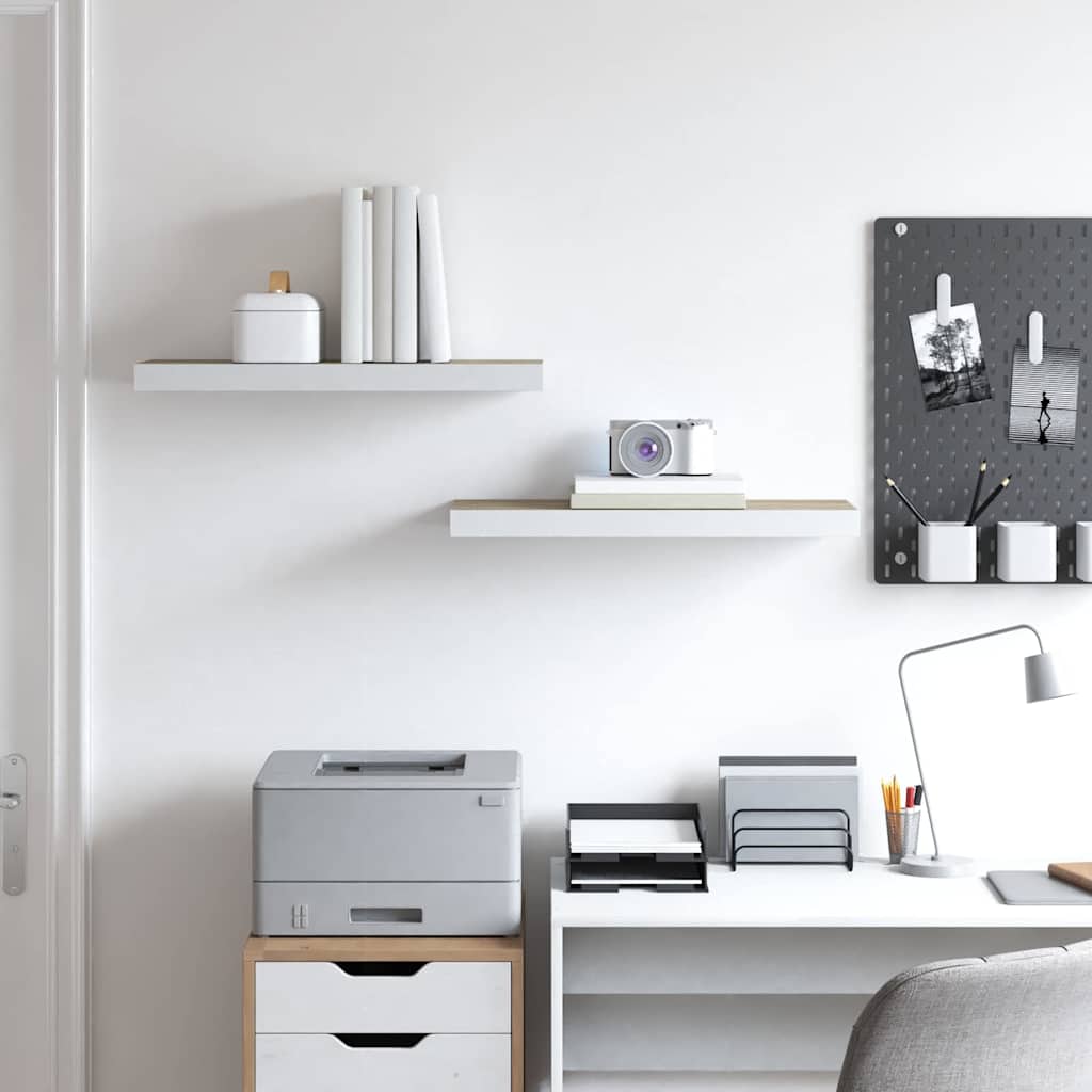 Flytende vegghyller 2 stk eik og hvit 60x23,5x3,8 cm MDF