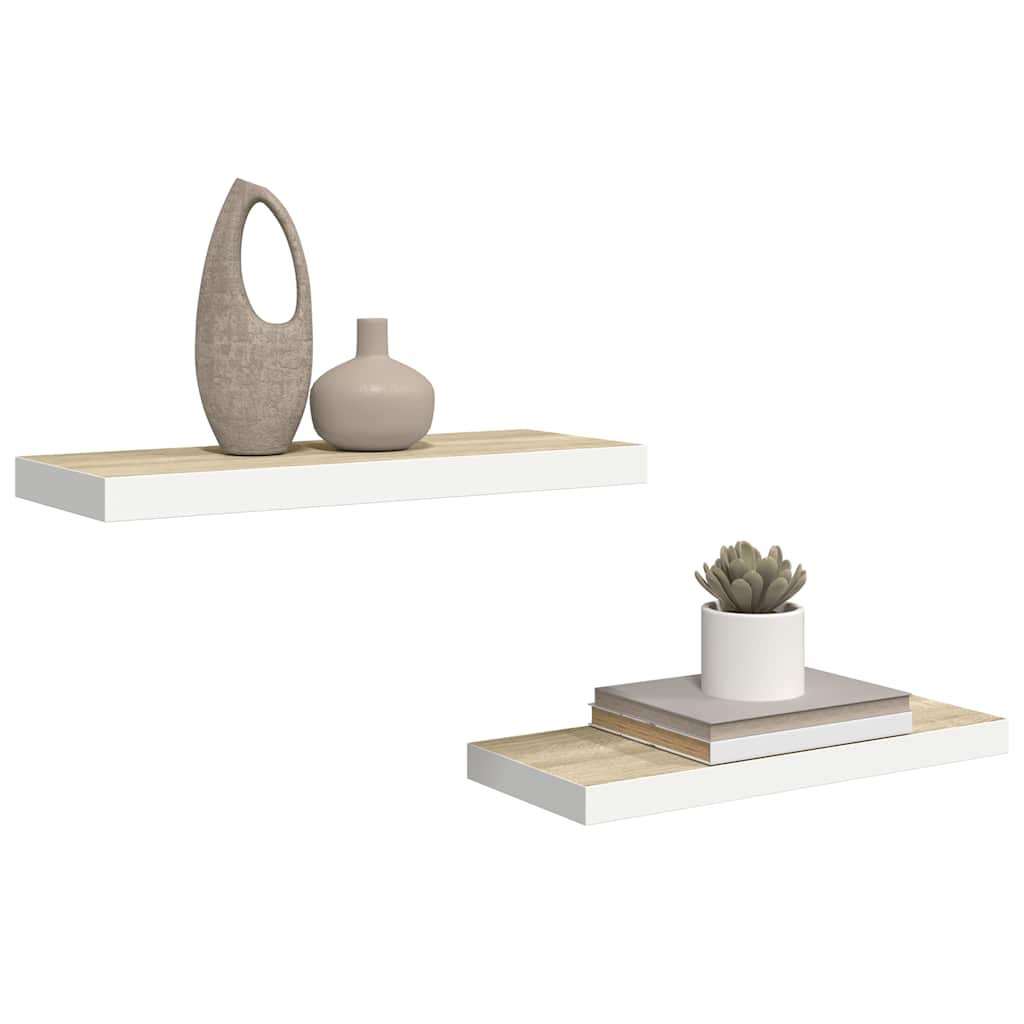 Flytende vegghyller 2 stk eik og hvit 60x23,5x3,8 cm MDF