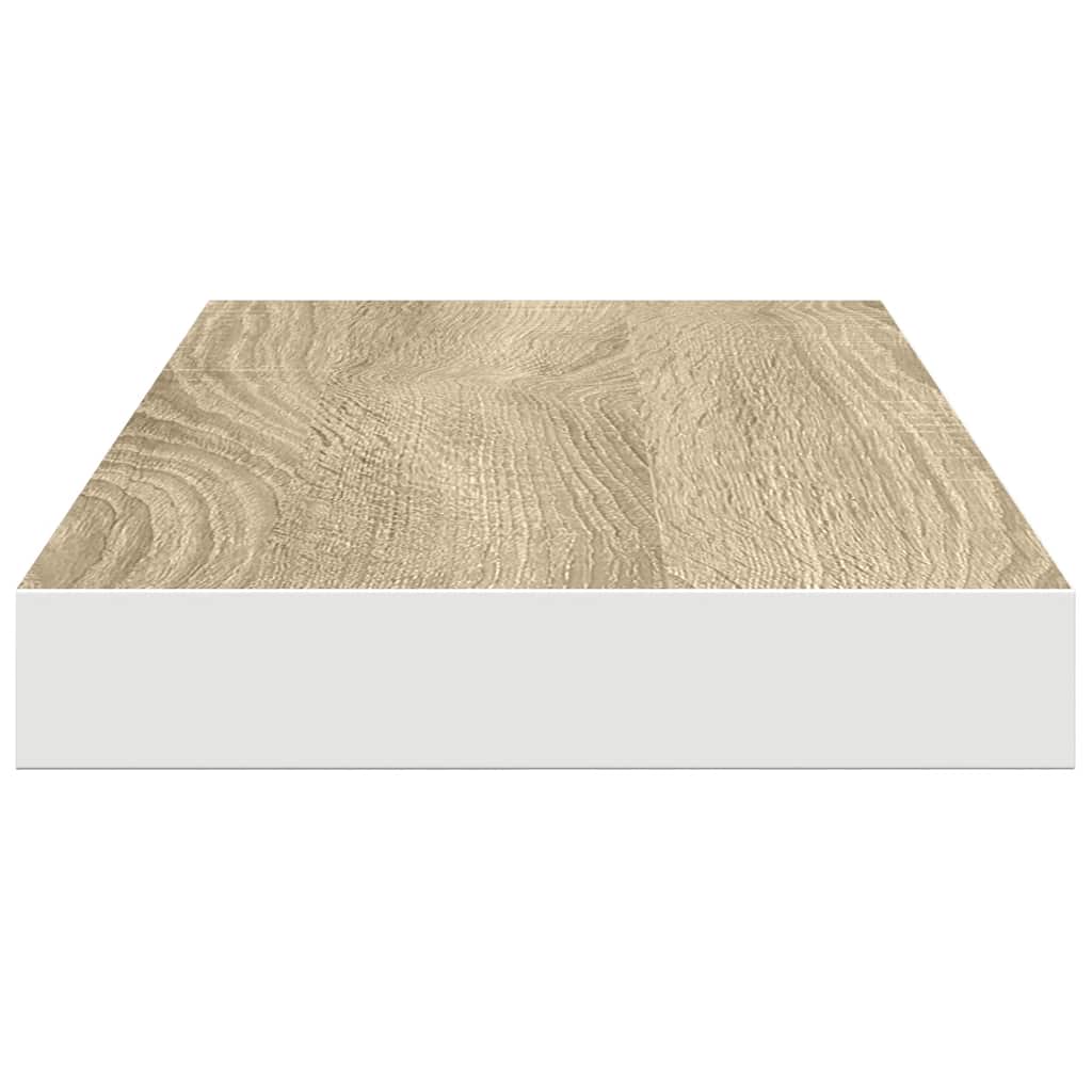 Flytende vegghyller 2 stk eik og hvit 60x23,5x3,8 cm MDF
