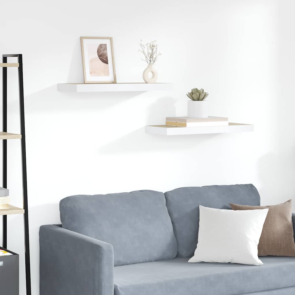 Flytende vegghyller 2 stk eik og hvit 60x23,5x3,8 cm MDF