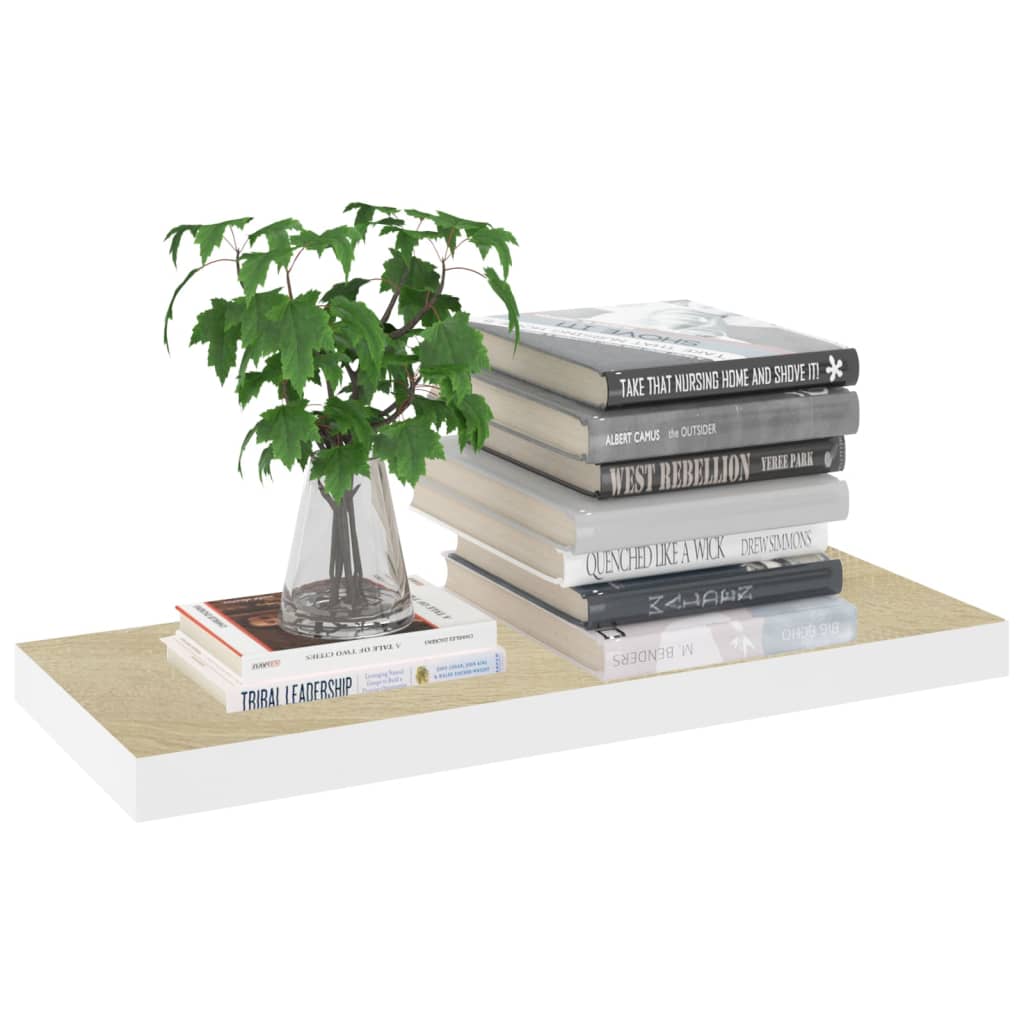 Flytende vegghyller 4 stk eik og hvit 60x23,5x3,8 cm MDF