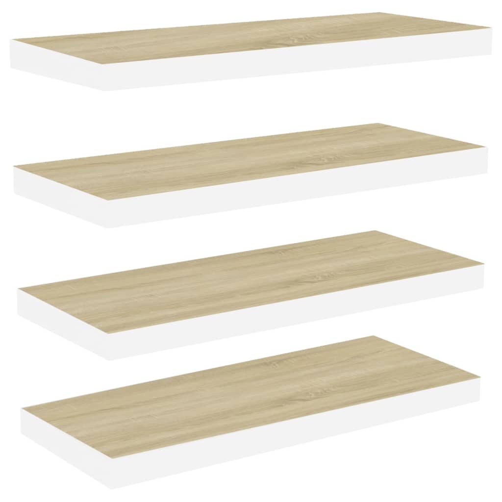 Flytende vegghyller 4 stk eik og hvit 80x23,5x3,8 cm MDF