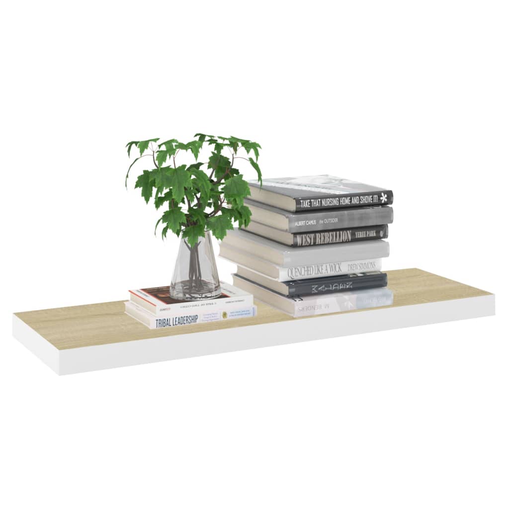 Flytende vegghyller 4 stk eik og hvit 80x23,5x3,8 cm MDF