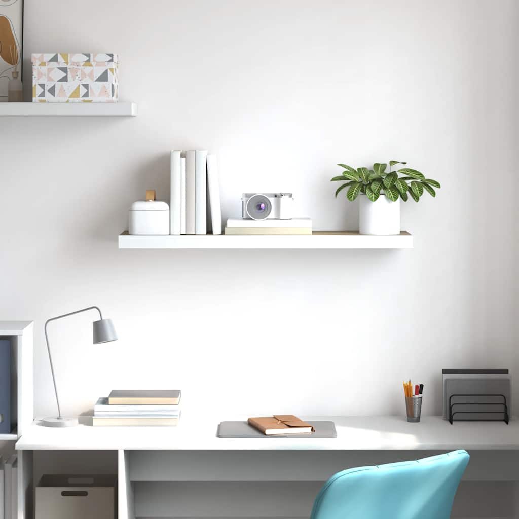 Flytende vegghylle eik og hvit 90x23,5x3,8 cm MDF