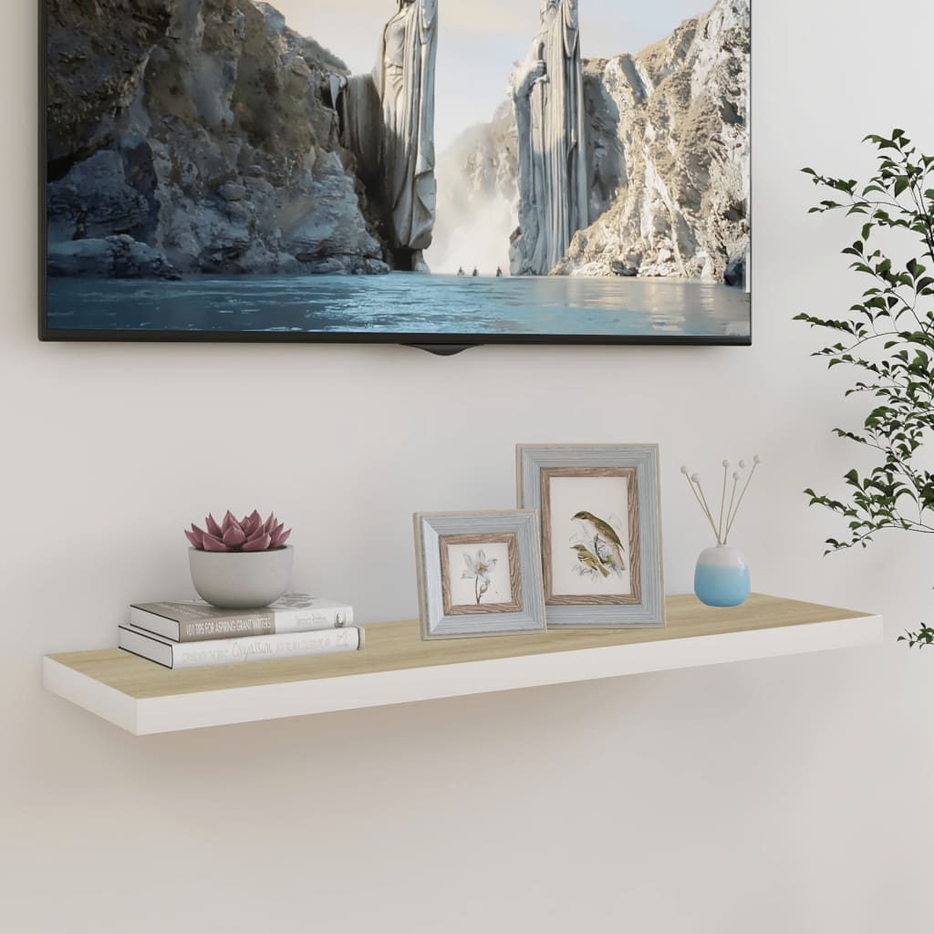Flytende vegghylle eik og hvit 90x23,5x3,8 cm MDF