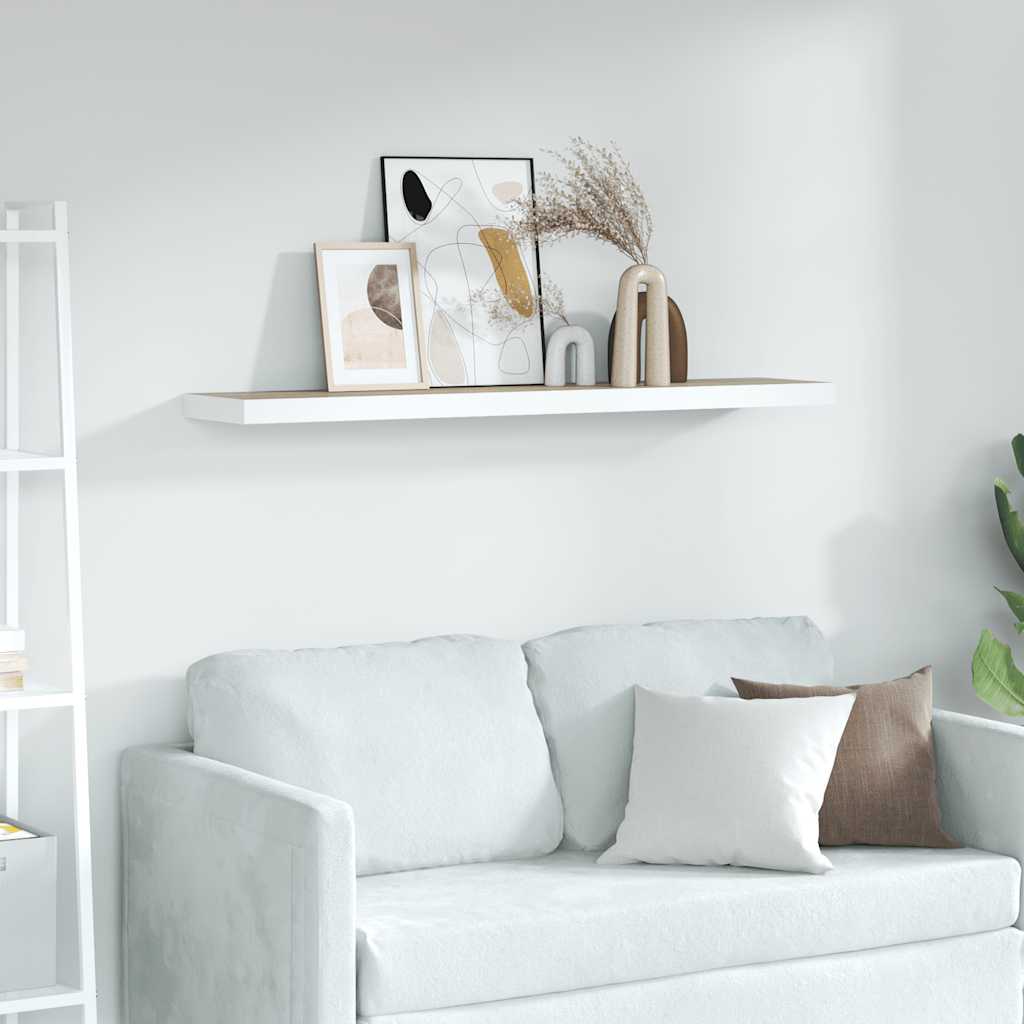 Flytende vegghylle eik og hvit 90x23,5x3,8 cm MDF