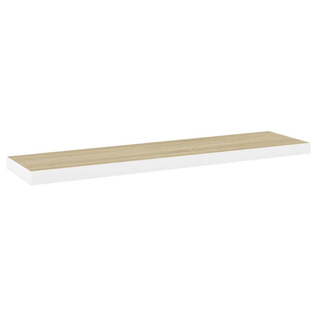 Flytende vegghyller 2 stk eik og hvit 90x23,5x3,8 cm MDF