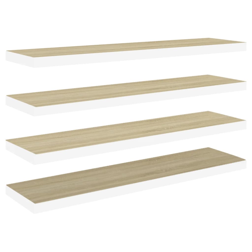 Flytende vegghyller 4 stk eik og hvit 90x23,5x3,8 cm MDF
