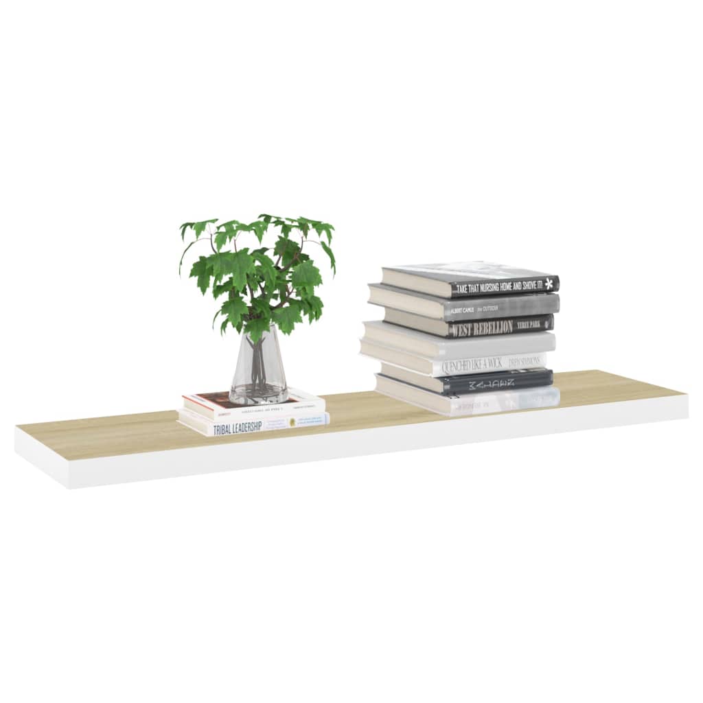 Flytende vegghyller 4 stk eik og hvit 90x23,5x3,8 cm MDF