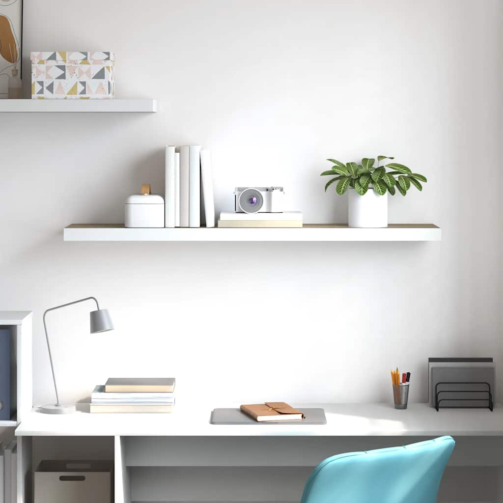 Flytende vegghylle eik og hvit 120x23,5x3,8 cm MDF vidaXL