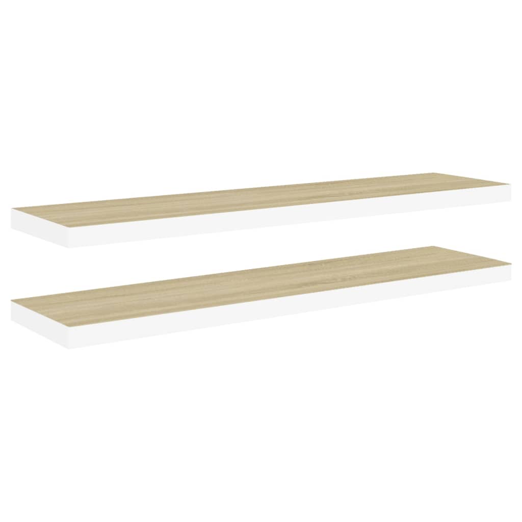 Flytende vegghyller 2 stk eik og hvit 120x23,5x3,8 cm MDF