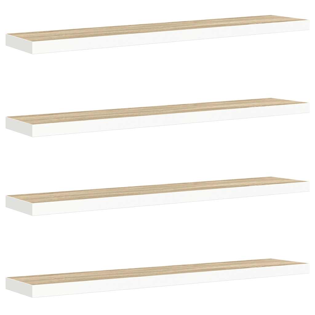 Flytende vegghyller 4 stk eik og hvit 120x23,5x3,8 cm MDF vidaXL