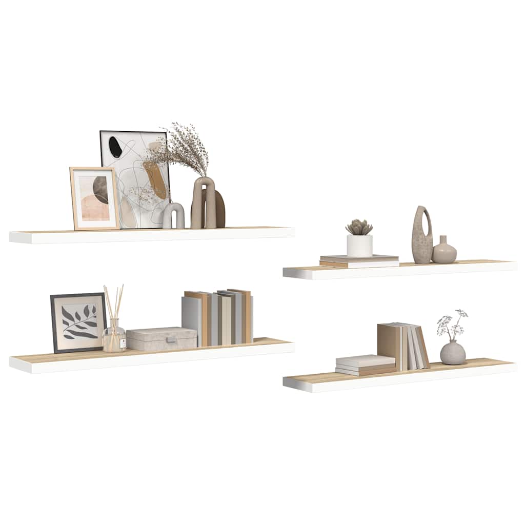 Flytende vegghyller 4 stk eik og hvit 120x23,5x3,8 cm MDF vidaXL