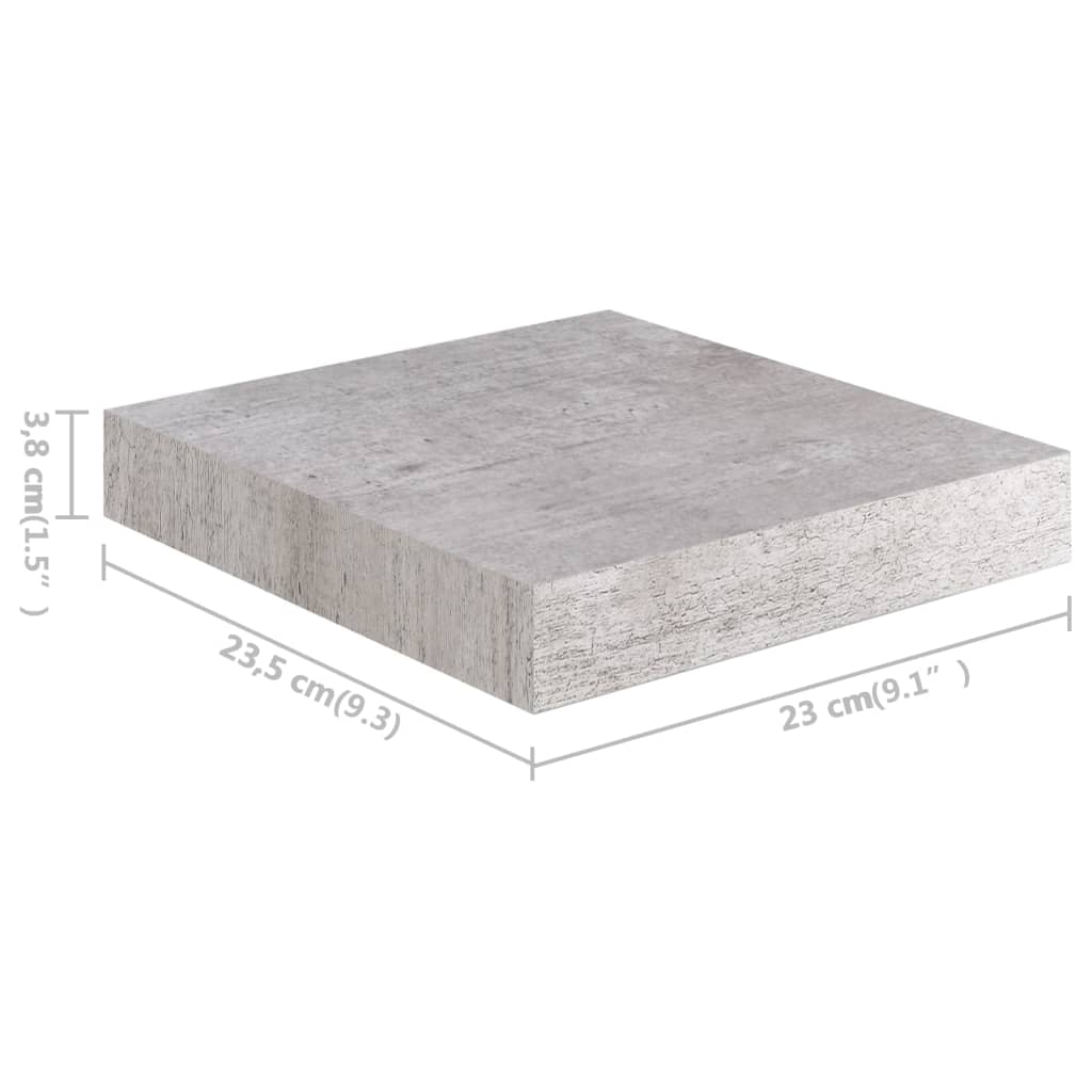 Flytende vegghyller 2 stk betonggrå 23x23,5x3,8 cm MDF