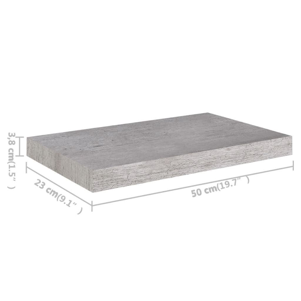 Flytende vegghylle betonggrå 50x23,5x3,8 cm MDF