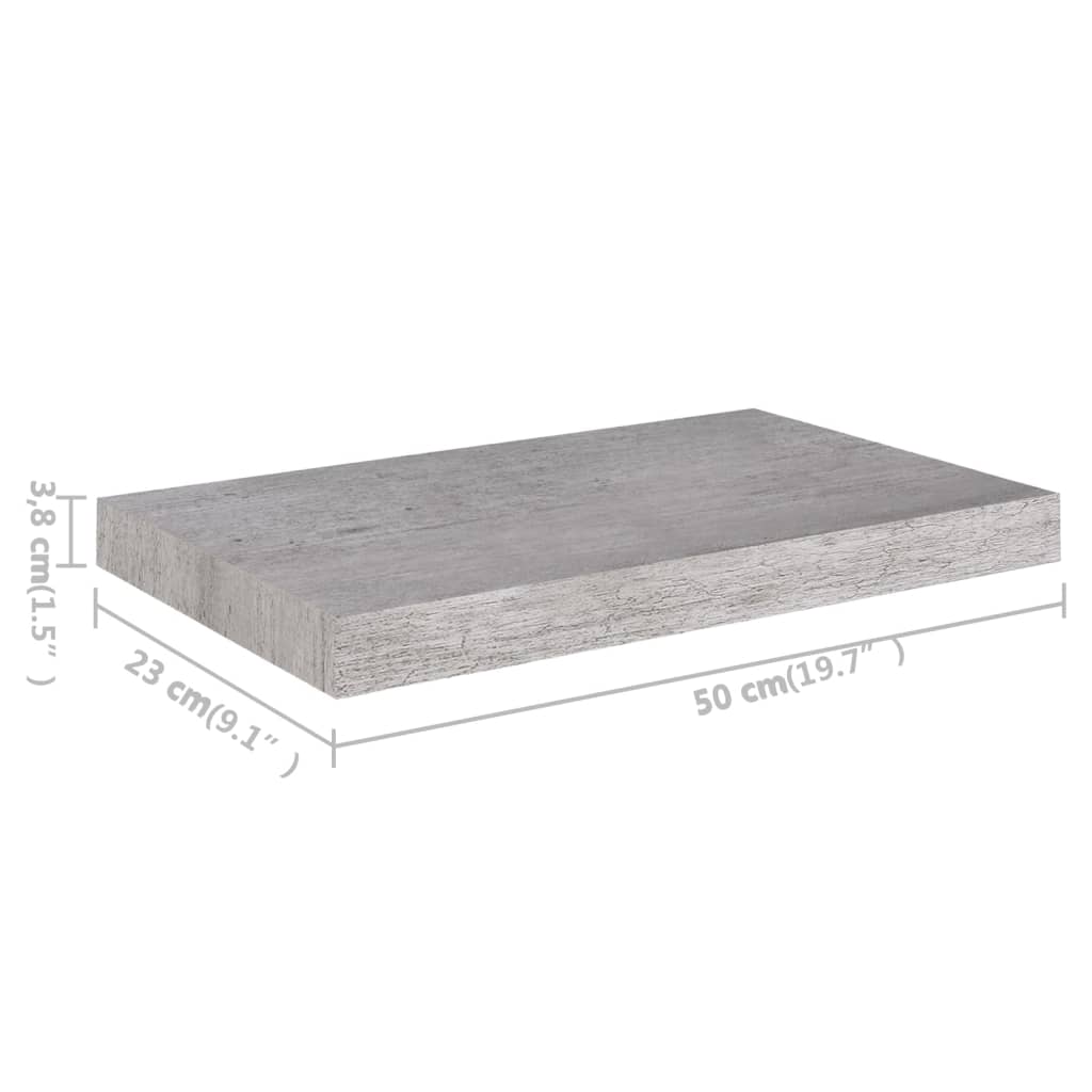 Flytende vegghyller 4 stk betonggrå 50x23x3,8 cm MDF