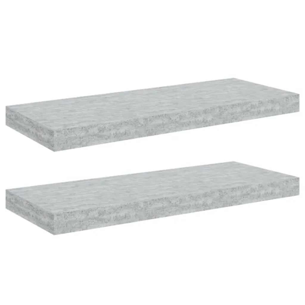Flytende vegghyller 2 stk betonggrå 60x23,5x3,8 cm MDF