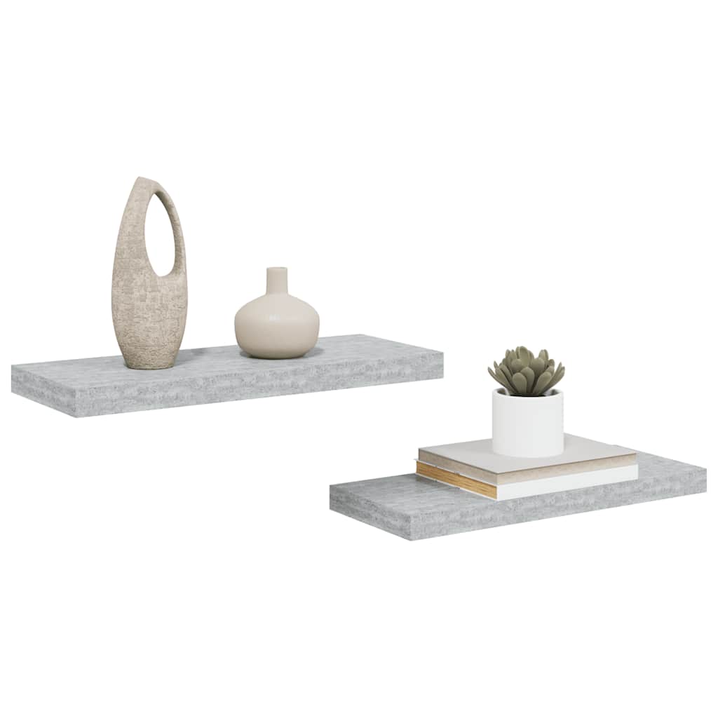 Flytende vegghyller 2 stk betonggrå 60x23,5x3,8 cm MDF