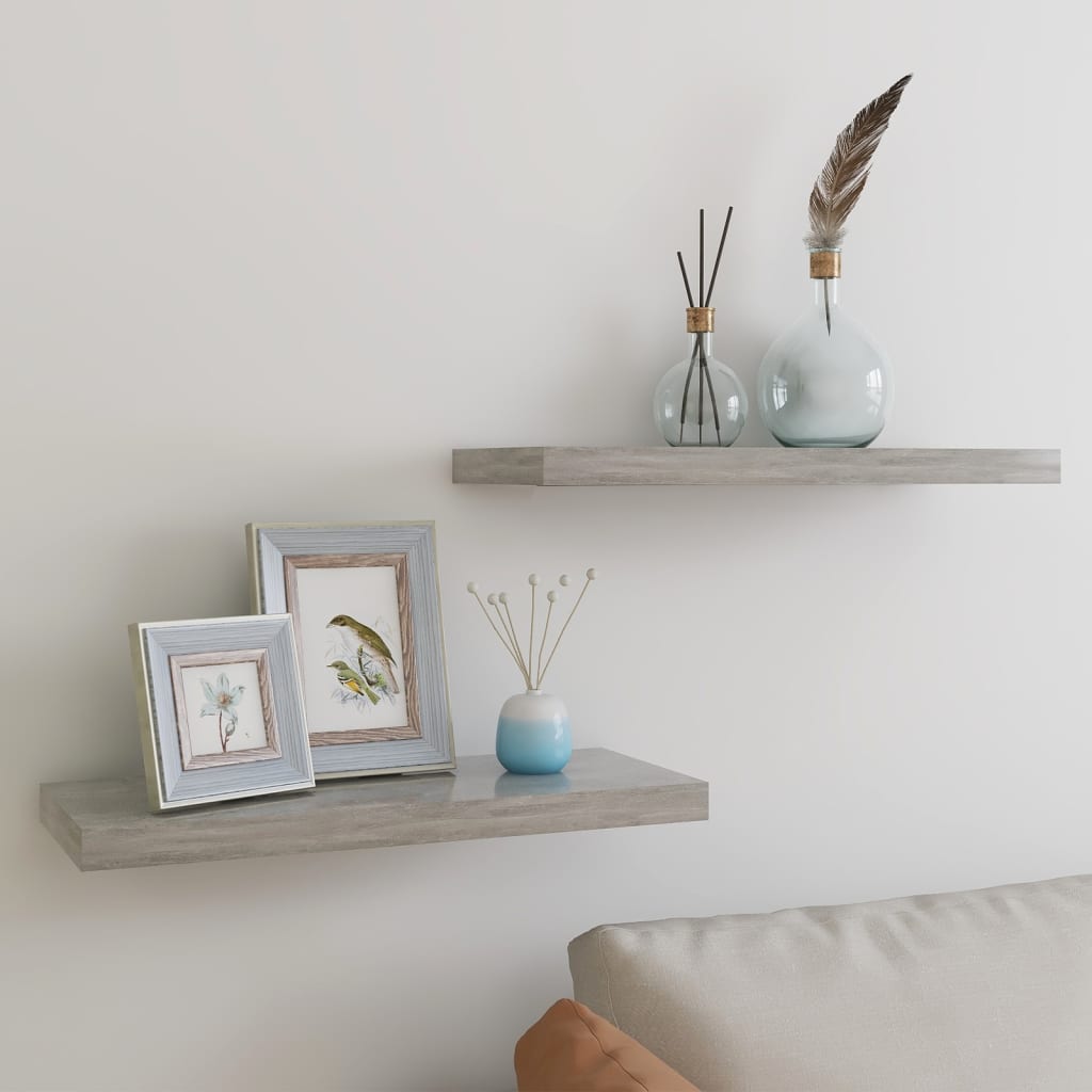 Flytende vegghyller 2 stk betonggrå 60x23,5x3,8 cm MDF