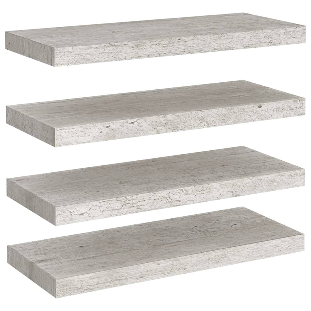Flytende vegghyller 4 stk betonggrå 60x23,5x3,8 cm MDF