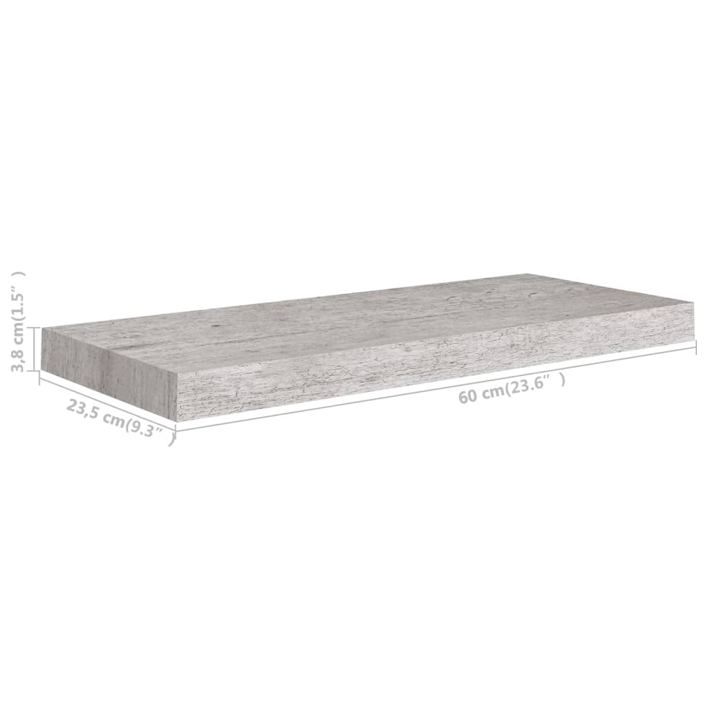 Flytende vegghyller 4 stk betonggrå 60x23,5x3,8 cm MDF