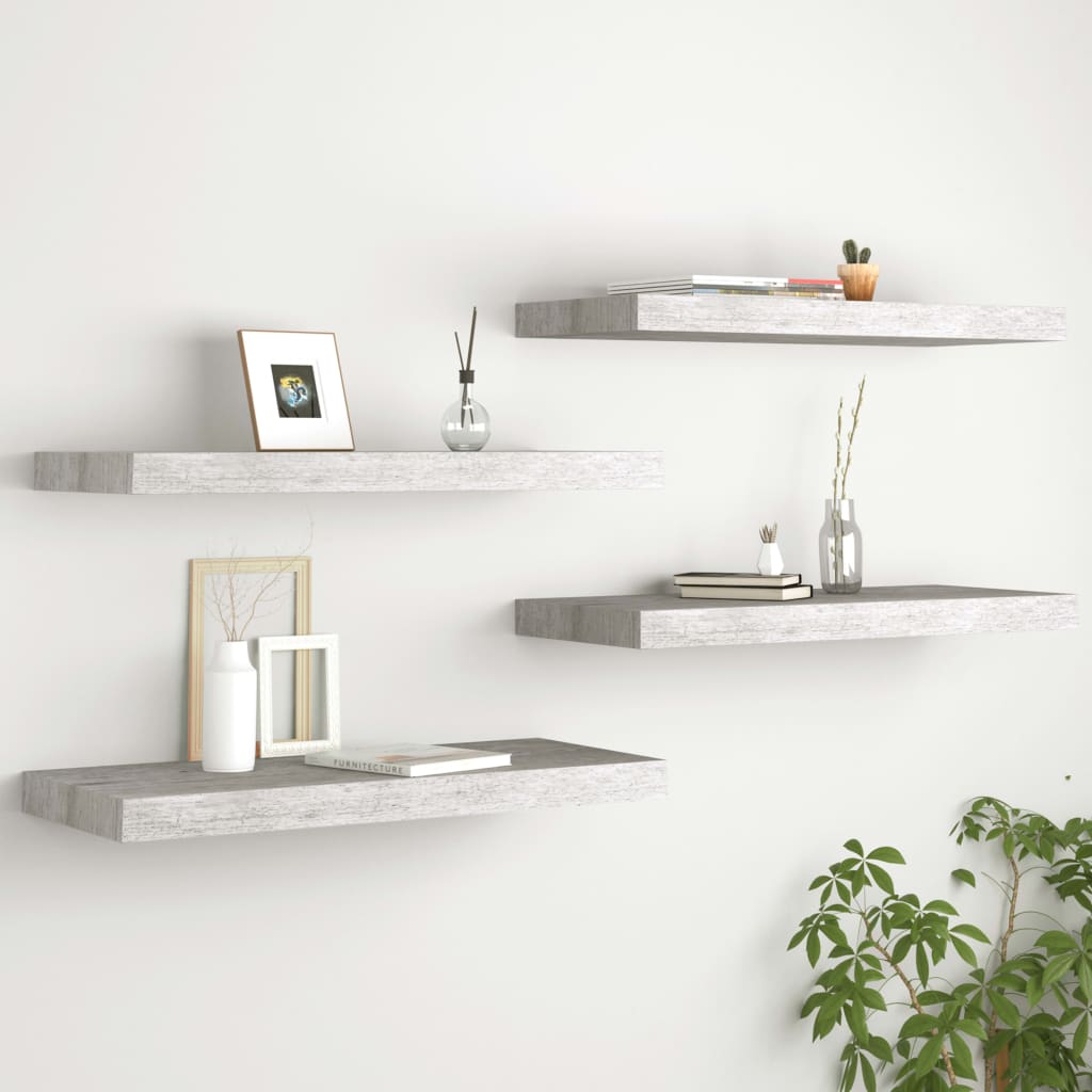 Flytende vegghyller 4 stk betonggrå 60x23,5x3,8 cm MDF