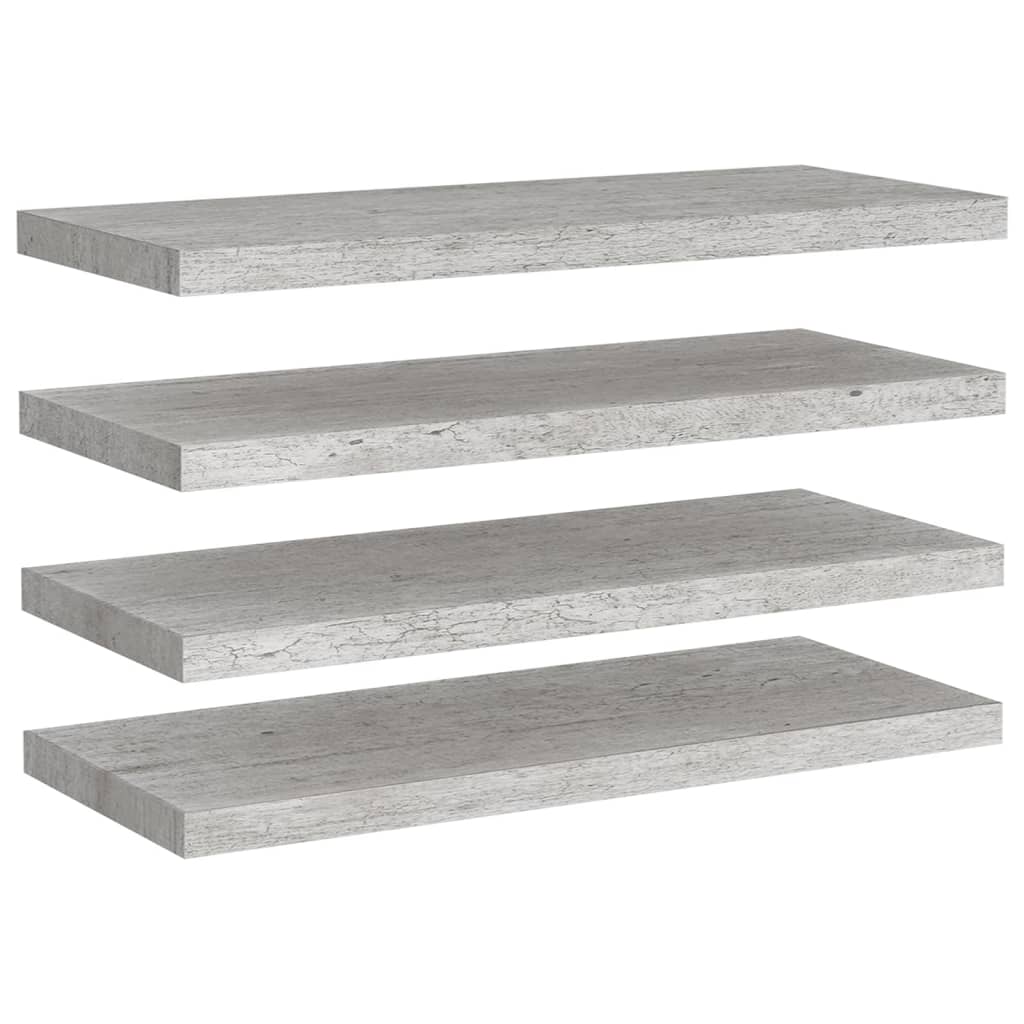 Flytende vegghyller 4 stk betonggrå 80x23,5x3,8 cm MDF