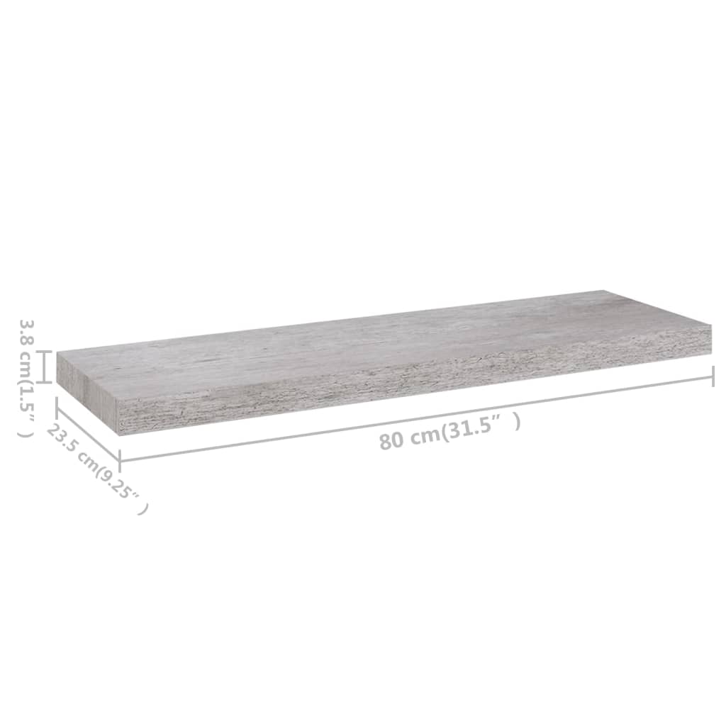 Flytende vegghyller 4 stk betonggrå 80x23,5x3,8 cm MDF