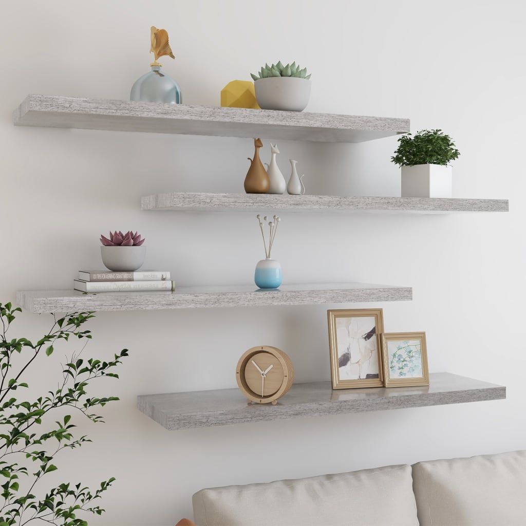 Flytende vegghyller 4 stk betonggrå 90x23,5x3,8 cm MDF