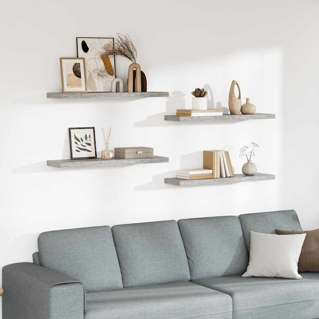 Flytende vegghyller 4 stk betonggrå 90x23,5x3,8 cm MDF