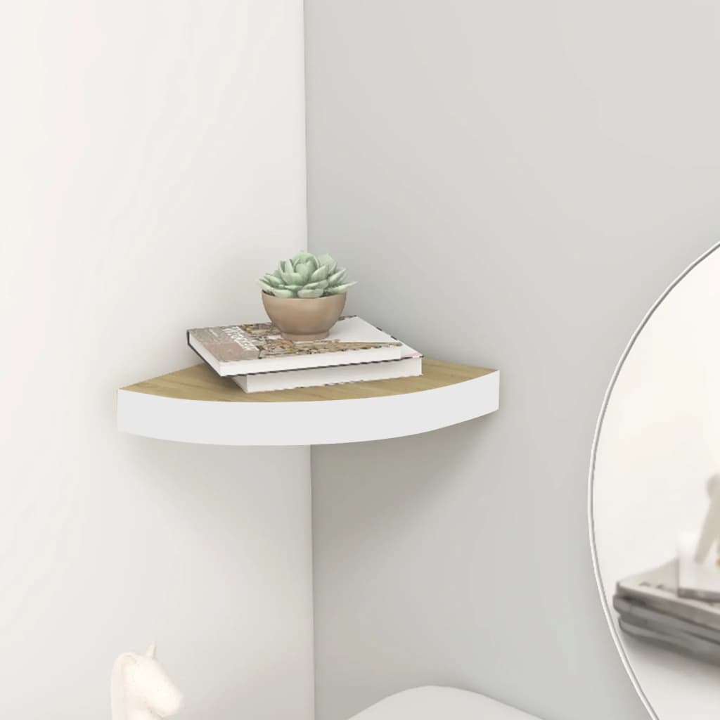 Hjørnehylle vegghengt eik og hvit 25x25x3,8 cm MDF