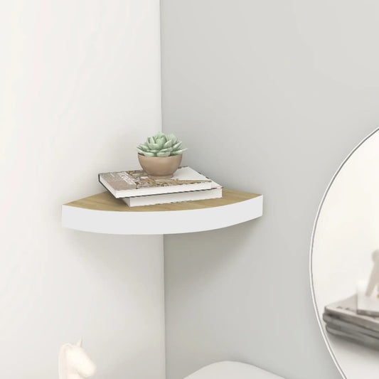 Hjørnehylle vegghengt eik og hvit 25x25x3,8 cm MDF