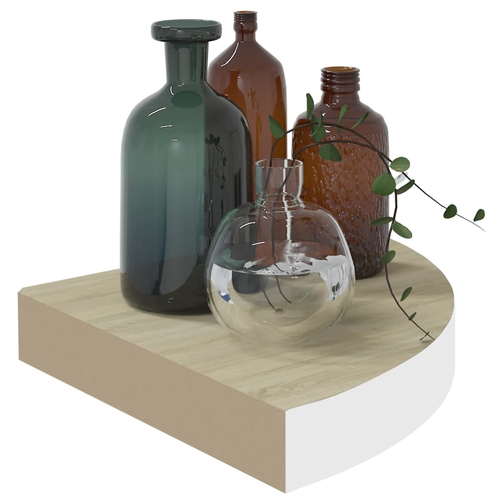 Hjørnehyller vegghengt 2 stk eik og hvit 25x25x3,8 cm MDF