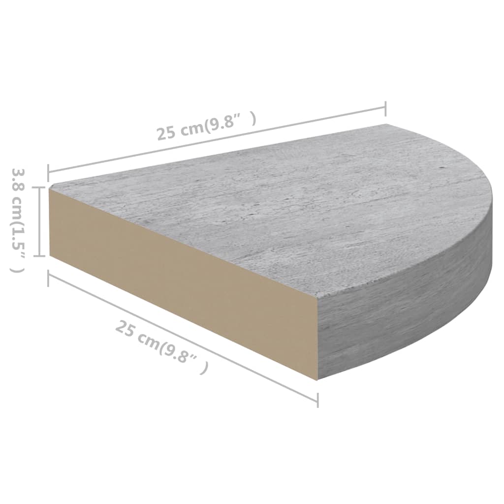 Hjørnehyller vegghengt 4 stk betonggrå 25x25x3,8 cm MDF