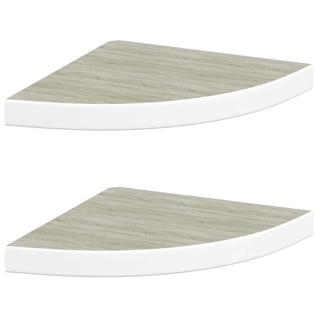 Hjørnehyller vegghengt 2 stk eik og hvit 35x35x3,8 cm MDF