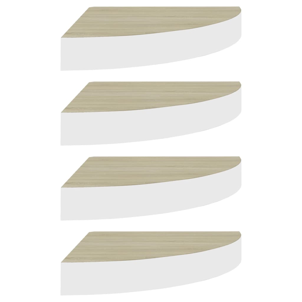 Hjørnehyller vegghengt 4 stk eik og hvit 35x35x3,8 cm MDF