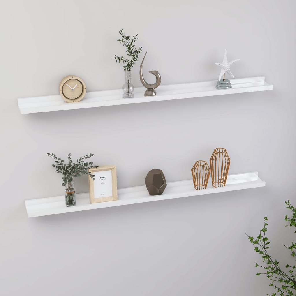 Vegghyller 2 stk høyglans hvit 100x9x3 cm
