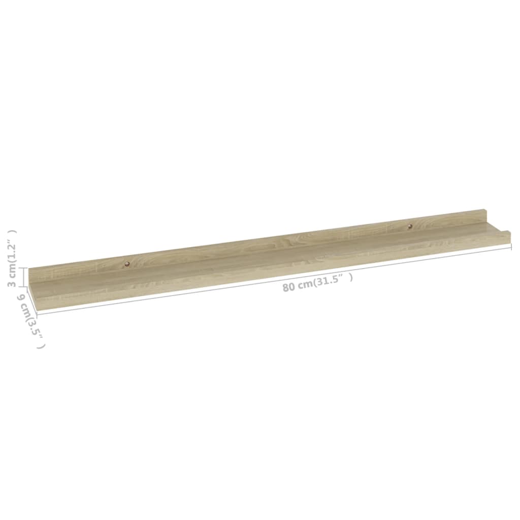 Vegghyller 2 stk Sonoma eik 80x9x3 cm