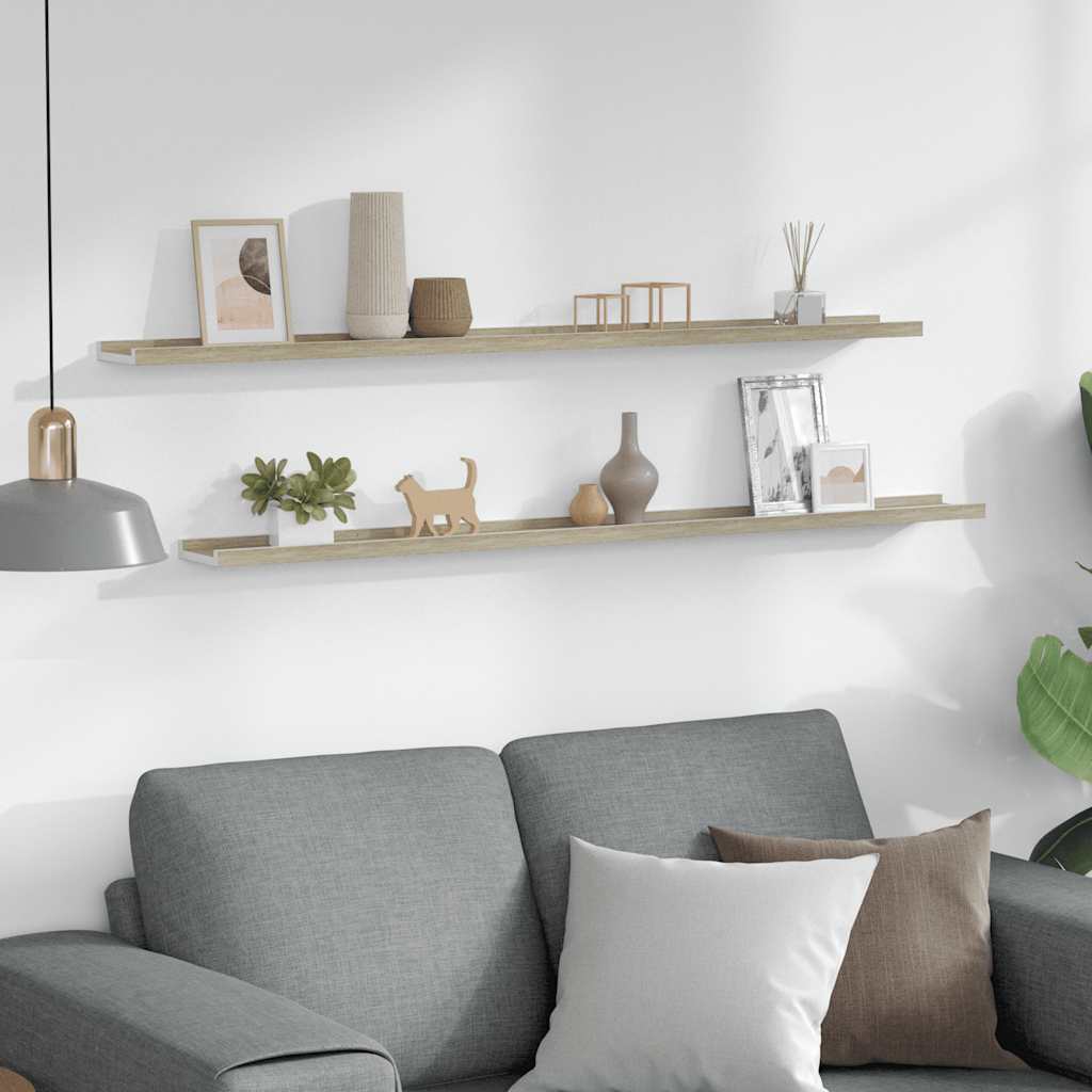 Vegghyller 2 stk hvit og sonoma eik 115x9x3 cm