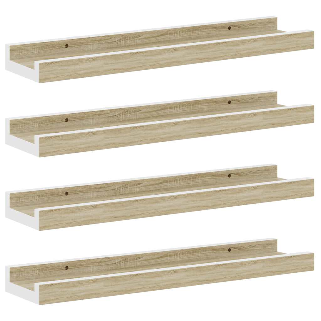 Vegghyller 4 stk hvit og sonoma eik 40x9x3 cm