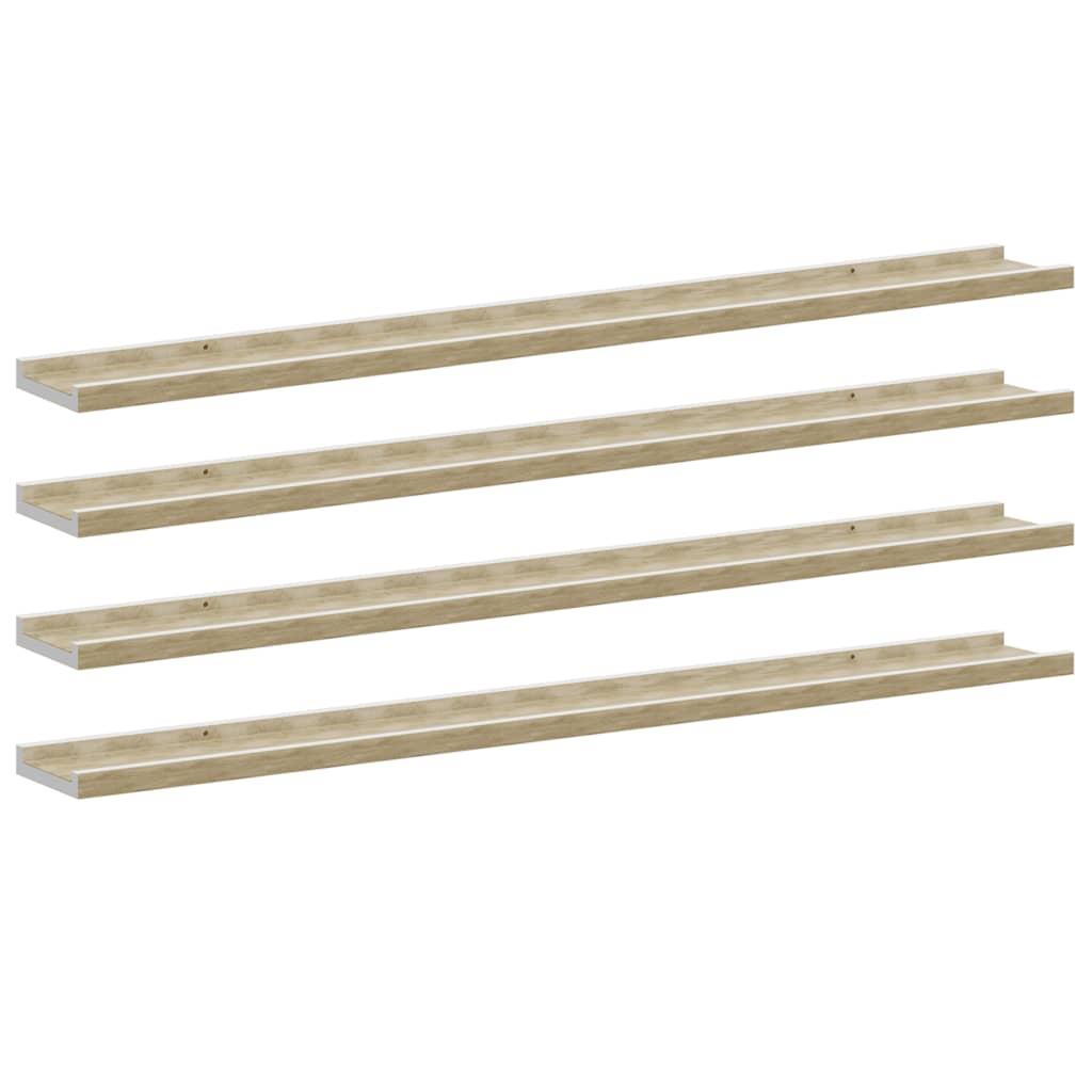 Vegghyller 4 stk hvit og sonoma eik 100x9x3 cm