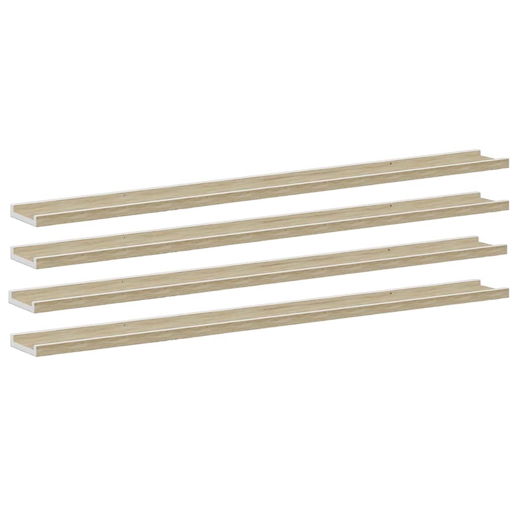 Vegghyller 4 stk hvit og sonoma eik 115x9x3 cm